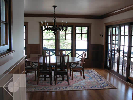Formal dining area with views on two walls.