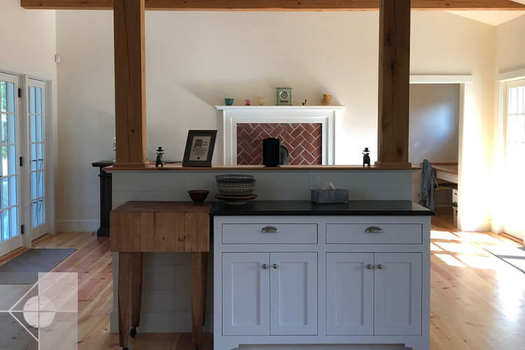 Great room historic renovation of a Newcastle, Maine house by Phelps Architects.