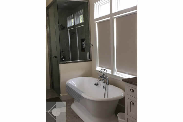 Historic bathroom renovation of a Newcastle, Maine house by Phelps Architects.