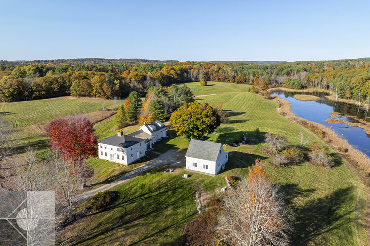 Newcastle, Maine home and barn with the river on the right of the property.