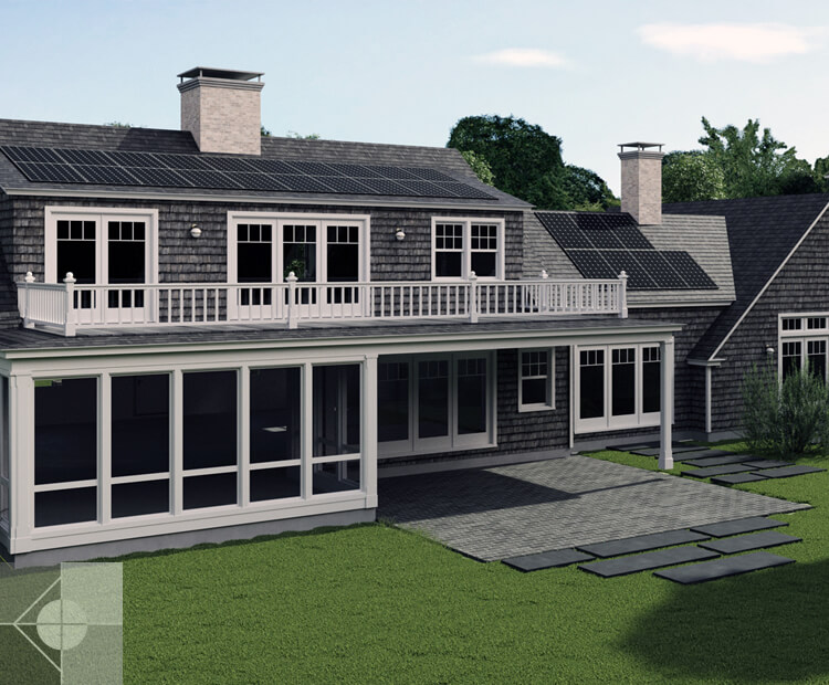 Back of the Damariscotta River Residence renovation by Phelps Architects.