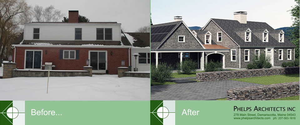 Damariscotta River Residence before and after renovation images by Phelps Architects.