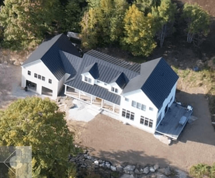 Aerial view of Rockport, Maine renovation by Phelps Architects.