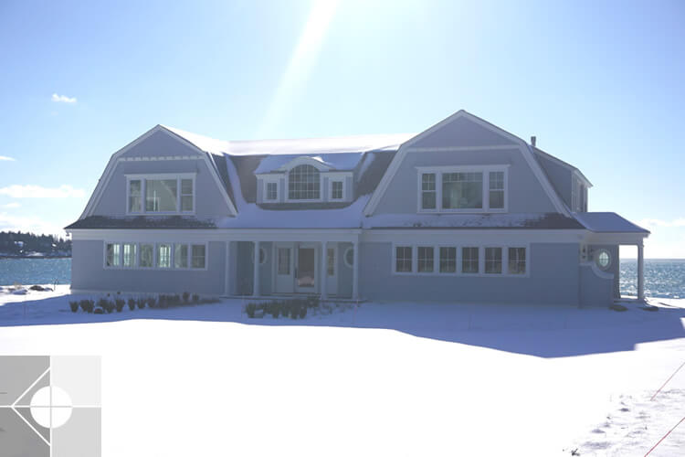 Exterior of Southport Island, Maine home featuring the gambrel style.