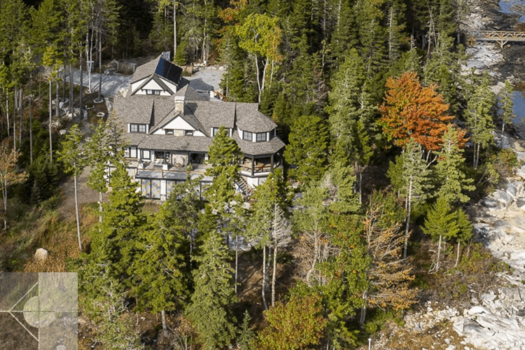 Backyard image, taken from a drone, showing initial fall foliage.