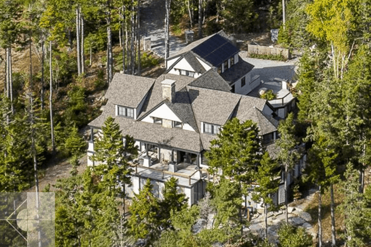 Image overlooking the house, patio, and second story outdoor spaces.